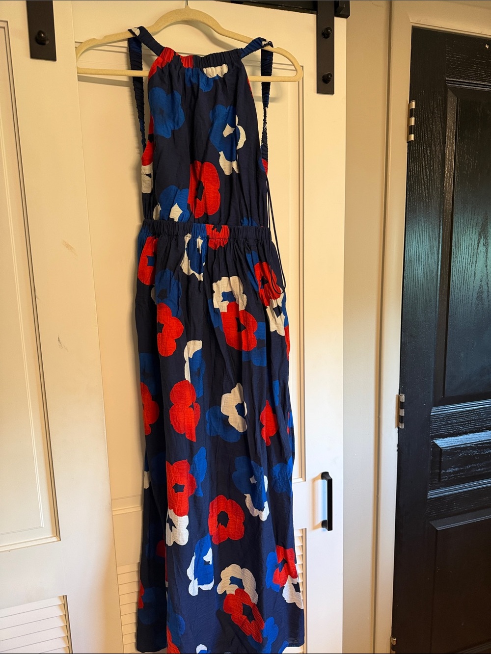 Banana Republic Navy Floral Halter Maxi Dress with Red & White Blooms
